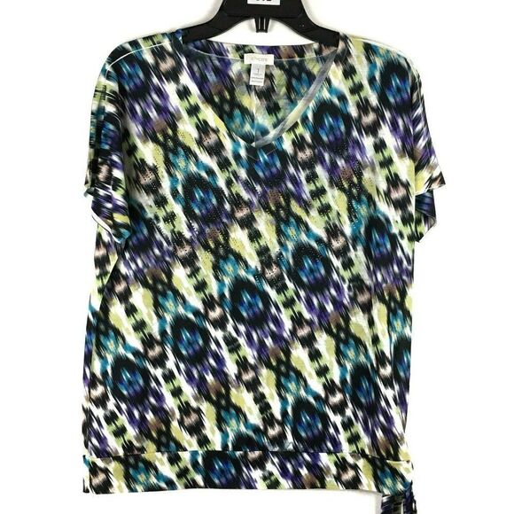 Chico's Womens Shirt Blouse Top Size 1‎ Embellished - Picture 1 of 7
